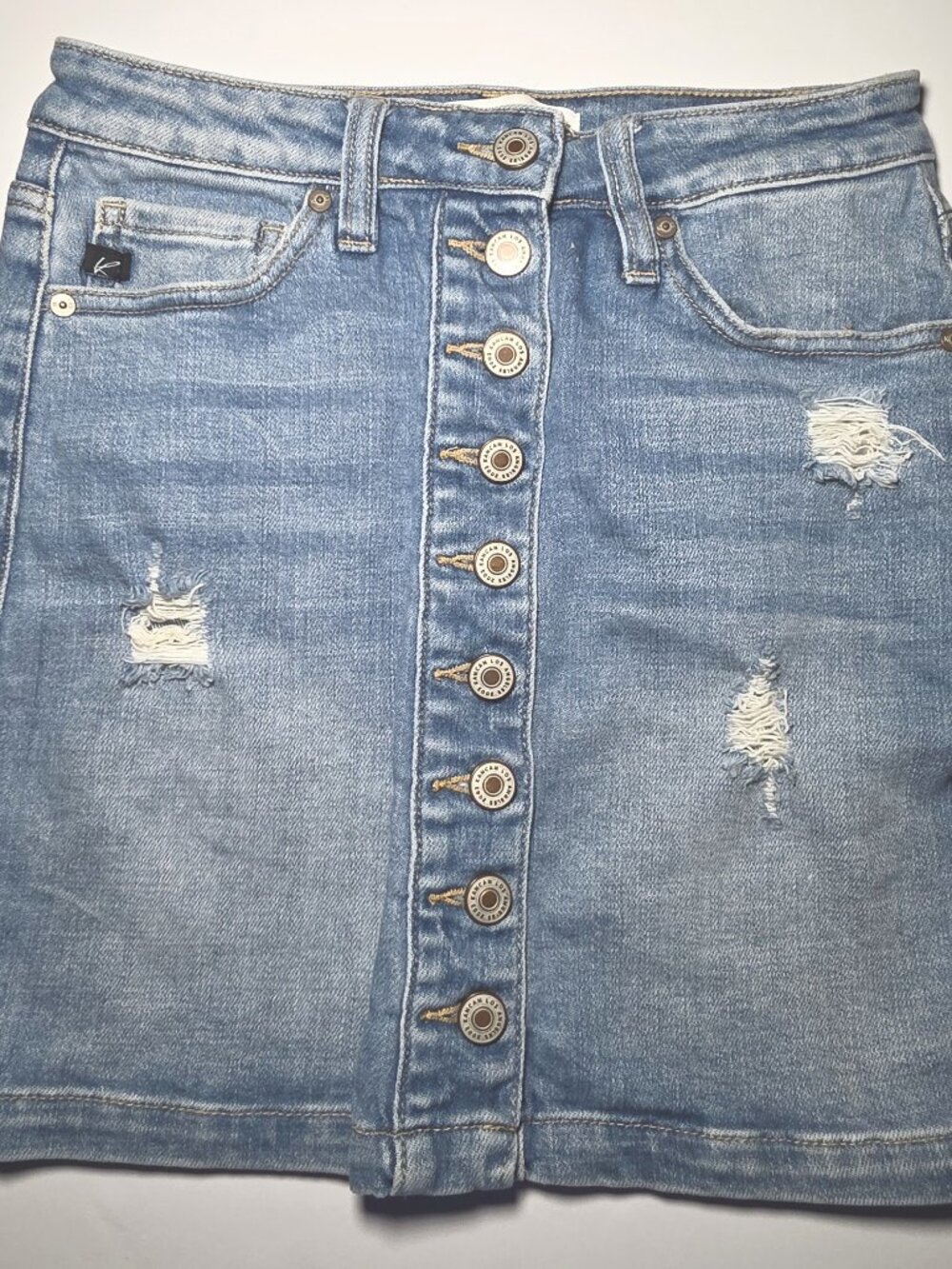 KanCan Womens Light Blue Denim Button Closure Distressed Skirt Size 24